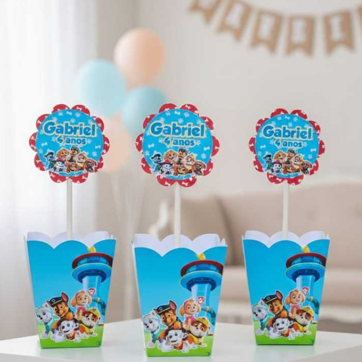 Centro de mesa cachepô personalizado| Patrulha canina |decoração festa mesa de convidados| lembrancinhas