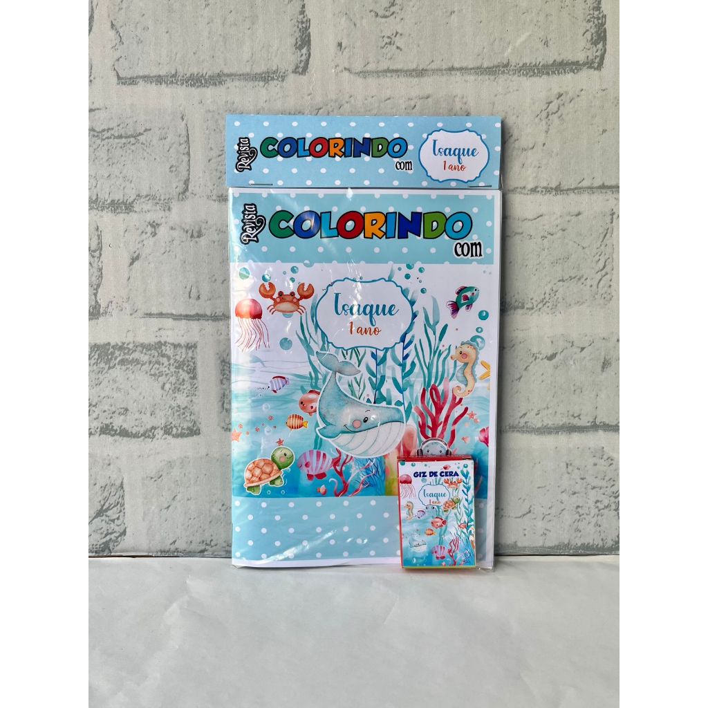 Kit Livrinho de colorir- FUNDO DO MAR -Lembrancinha Personalizada- Revistinha+Mine Giz de cera/ Aniversário infantil