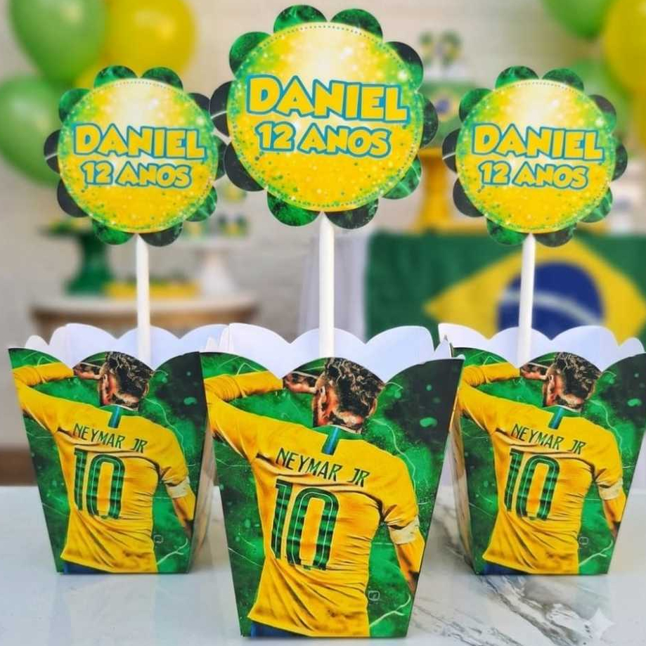 Centro de mesa cachepô personalizado| Neymar Copa Brasil | decoração festa mesa de convidados| lembrancinhas