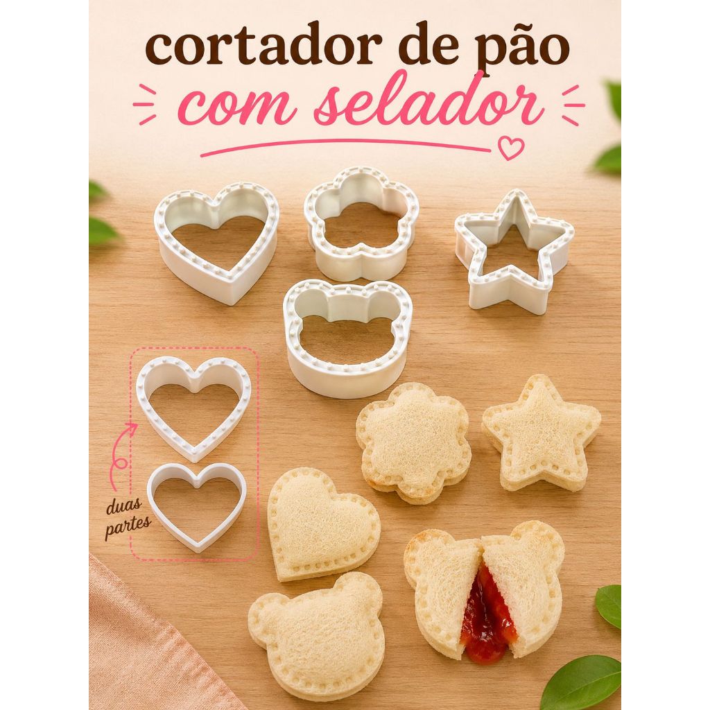 cortador de pão com selador infantil pão recheado sanduiches lancheira urso flor estrela coração