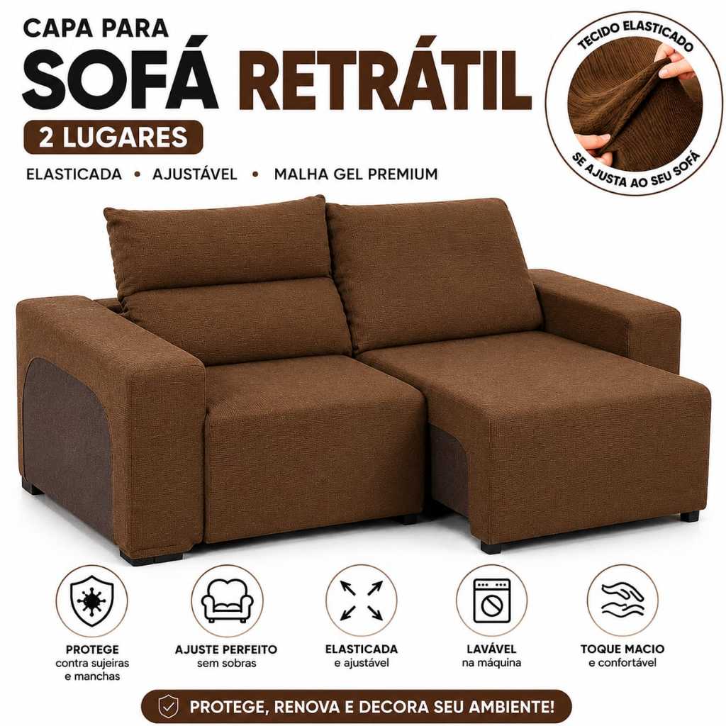 Capa para Sofá Retrátil 2 Lugares Malha Gel Elasticada Ajustável e Lavável - Ajuste Perfeito