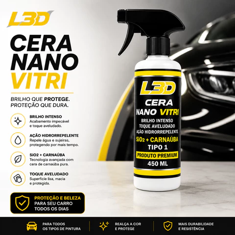 Cera Nano Vitri L3D 450ml Cristalizadora Automotiva com SiO₂, Brilho Espelhado e Proteção Premium