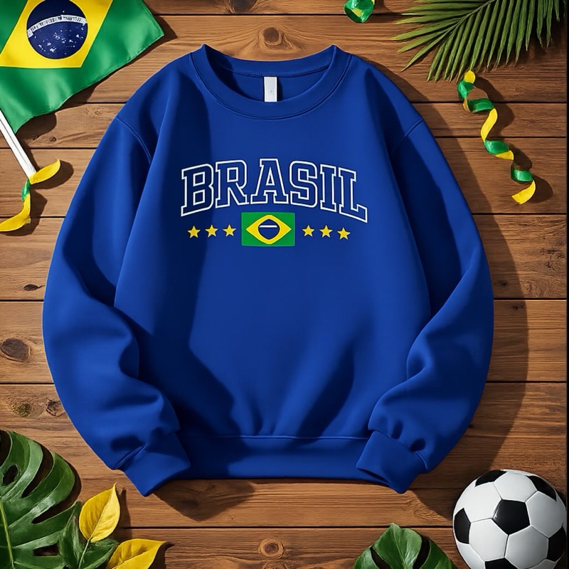 Moletom Infantil Brasil Unissex | Blusa de Frio Infantil Peluciada | Futebol Seleção Brasileira Tamanhos 2 ao 16