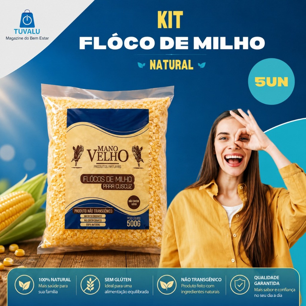 5x Flocos de Milho 100% Natural Não Transgênico - Mano Velho 500g