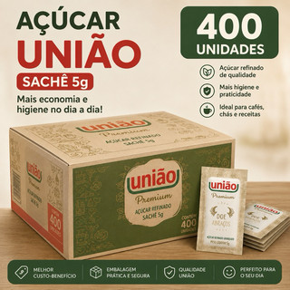 Açúcar Sachê 5g Premium Caixa com 400 Unidades – Ideal para Café, Chá e Escritórios