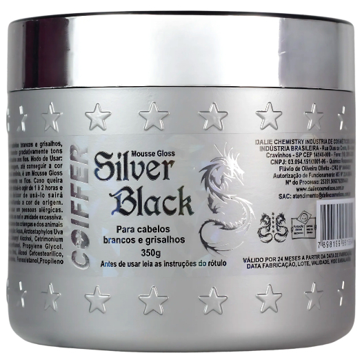 Mousse Gloss Silver Black Coiffer 350g | Matizador Cabelo Branco e Grisalho