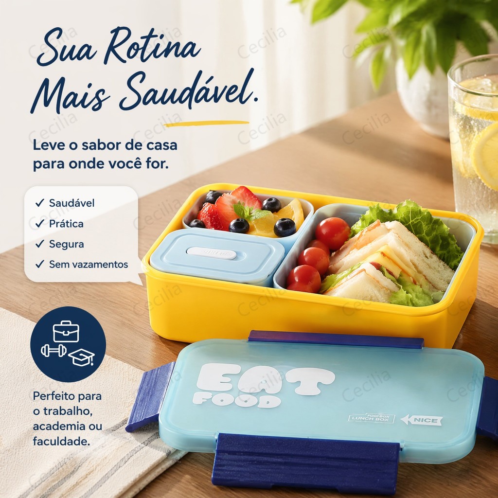 Lancheira elegante com talheres, lancheira portátil para trabalhadores de escritório e estudantes, lancheira para frutas