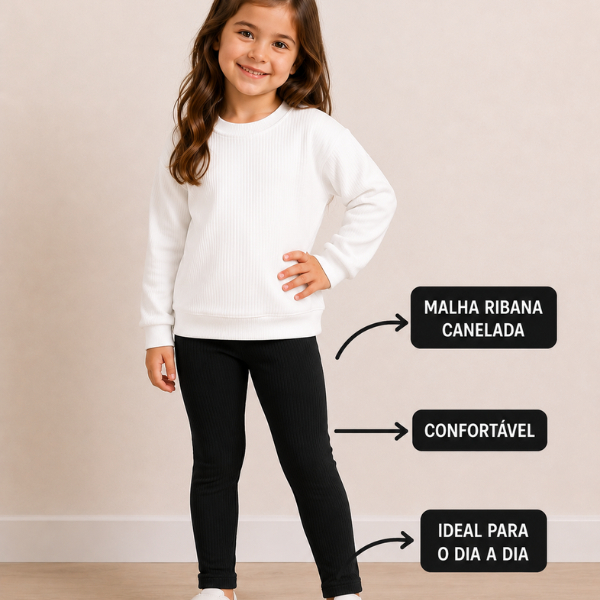 Kit 2 Calças Legging Infantil Para Menina de 1 a 6 Anos Malha Ribana Canelada Moda Infantil Unissex