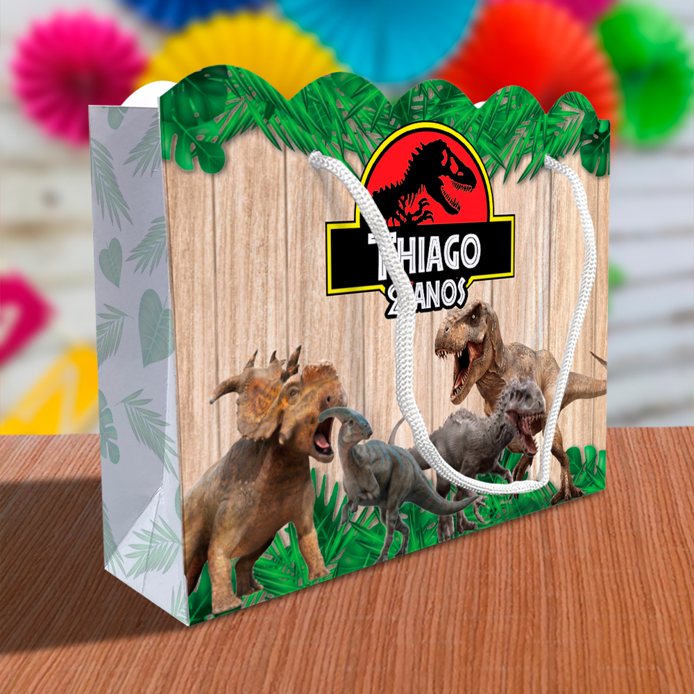 Sacolinha Jurassic Park Ondulada Personalizada Kit Festa Lembrancinha Futebol Dinossauro Sacola