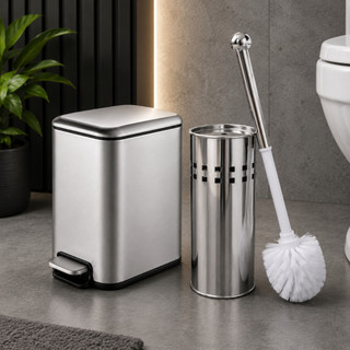 Lixeira Inox Retangular Com Pedal 5 Litros e Escova Sanitária Vaso Cozinha Banheiro
