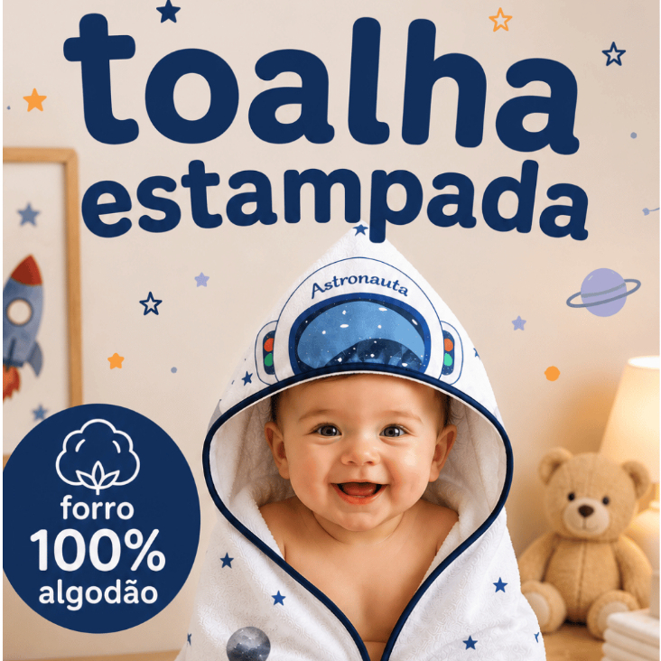 Toalha de banho Astronauta Foguete capuz bebê infantil dupla camada fralda 100% algodão 75 x 95 cm