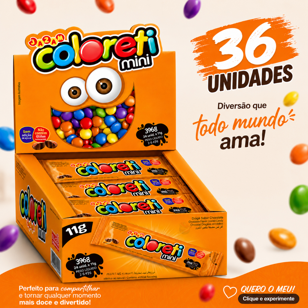 Chocolate Coloreti Display 36un Pastilhas Crocantes 11g