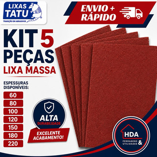 Lixa Para Massa Kit 5 Unidades Parede Reboco Massa Corrida Gesso 60 A 220 - Lixas Tatu