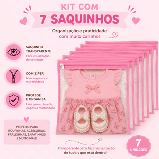 Kit com 7 saquinhos organizadores para a mala da maternidade