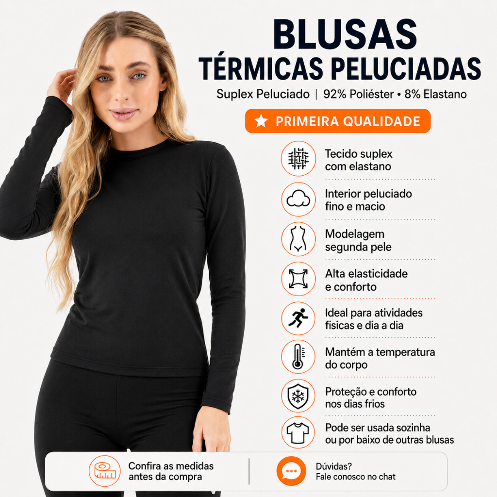 Blusa Feminina Térmica Peluciada Segunda Pele Inverno Frio