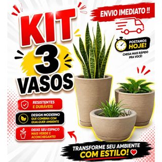 Kit 3 vasos de polietileno para plantas decorativo N1 N2 N3