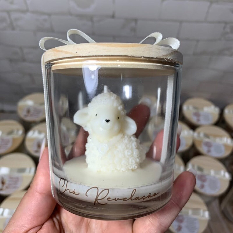 Lembrancinha Vela Aromática Ovelhinha no Pote de Vidro | Cera de Coco Personalizada para Chá Revelação, Maternidade