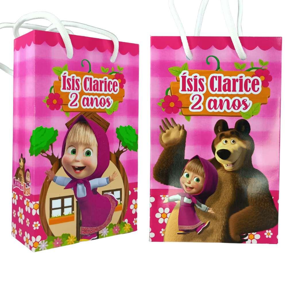 Sacolinha Personalizada MASHA E O URSO Aniversário PEGUE E MONTE Lembrancinha Surpesa Bolsinha
