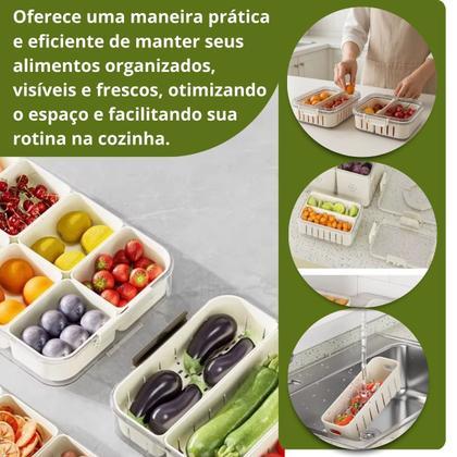 Pote hermético organizador de geladeira com cesto com tampa transparente branco bandeja alimentos