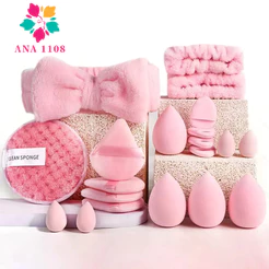ANA1108 Kit 20 Pçs Profissional Rosto Tiaras Laço Pulseiras e Esponjas de Beleza