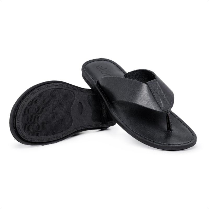 Chinelo Sandália Masculina em Couro legitimo cor Preto - super confortável e Casual