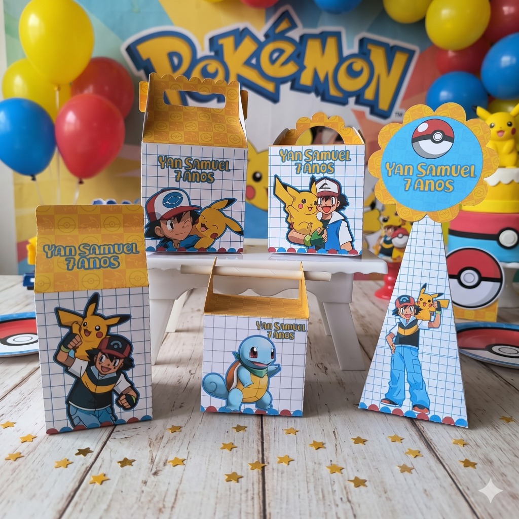 Kit Festa Pokémon Personalizado Pegue e Monte | Caixinhas e Lembrancinhas | Qualquer Nome e Idade