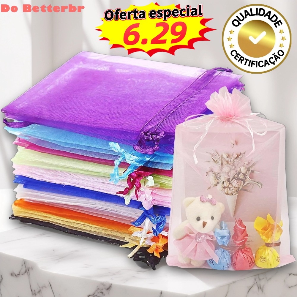 Kit 50/100 Un Saco Saquinho Organza Tule Saquinho 7x9 9x12 10x15 Festa Casamento Saco Sacolas de presentes de Natal