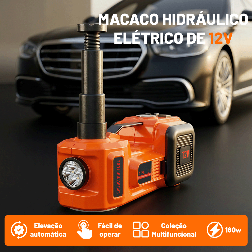Macaco Hidráulico Elétrico 5t 12v E Bomba Inflável Caixa de Ferramentas com Luz LED de Emergência de Chave De Impacto — imagem 2 de 2