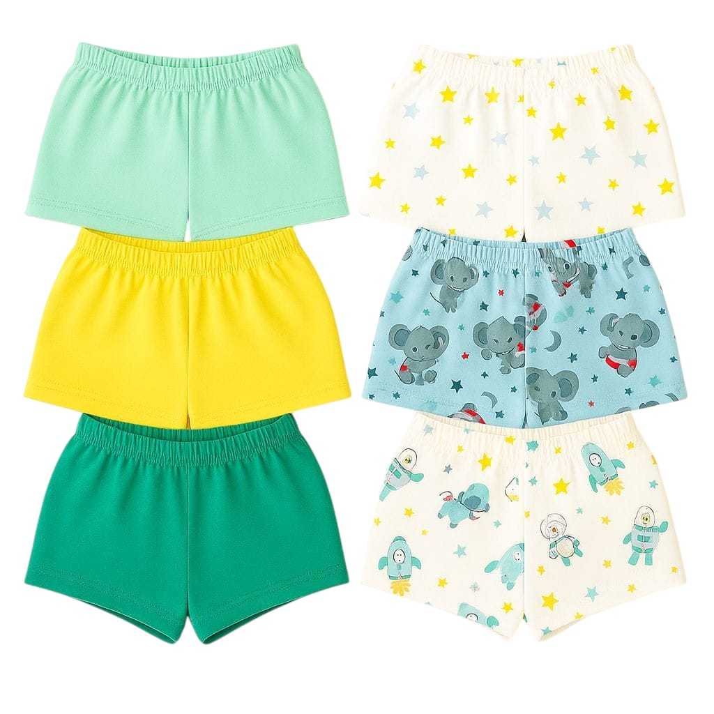 Kit 4 Shorts Tapa Fralda De Bebê Infantil Lisas e Estampado 100% algodão