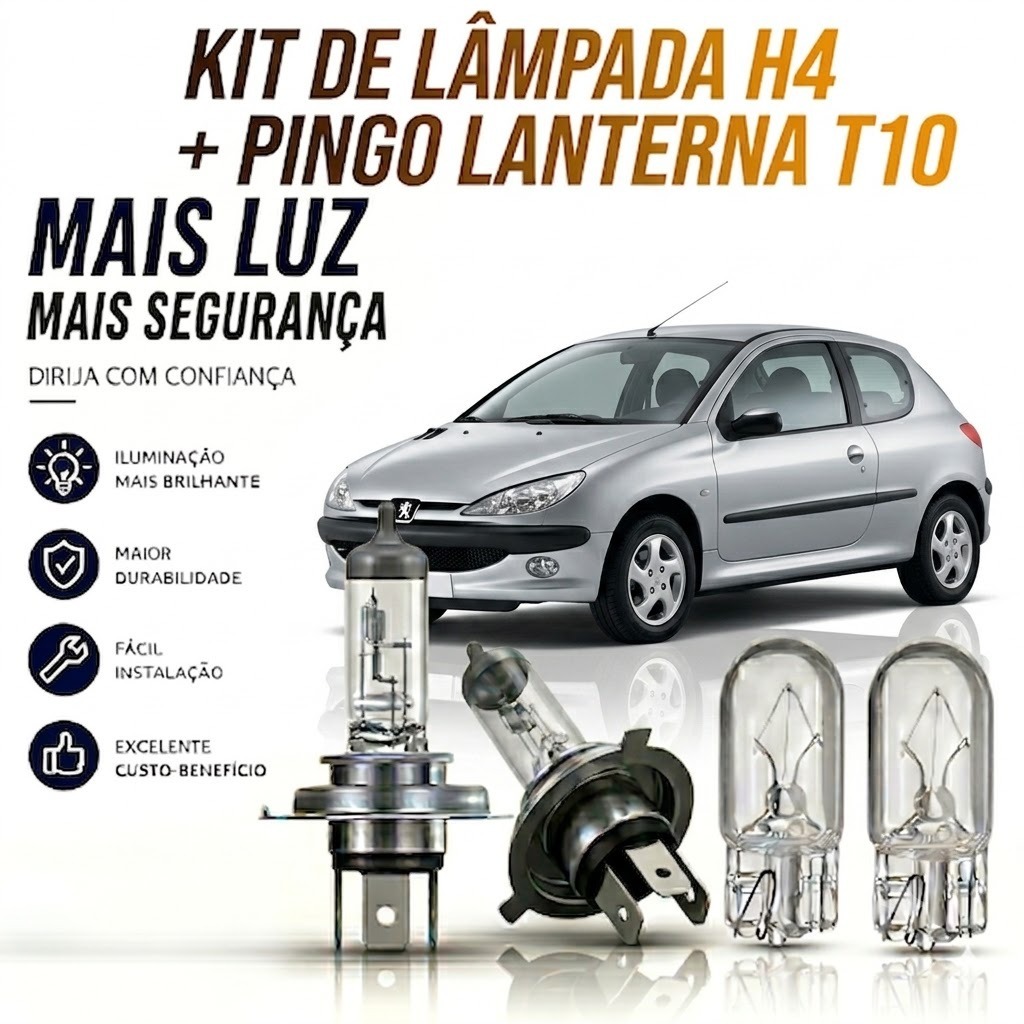 Lâmpada farol BAIXO / ALTO + LANTERNA PEUGEOT 206 1998 ATÉ 2003