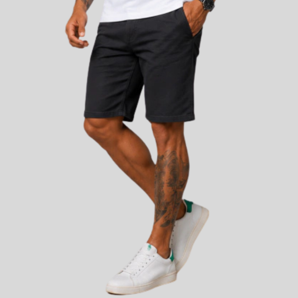 Shorts Bermuda Jeans com Elastano Masculina PRETA LISA Estilo Casual Sarja Slim Reta Premium  Festa Junina