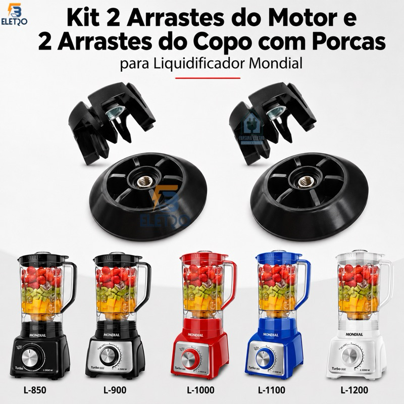 Arraste do Motor 2 Pçs e Arraste do Copo 2Pçs Liquidificador Mondial L-850 L-900 L-1000 L-1100 L-1200