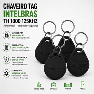 Kit 4 unid Chaveiro Tag Th 1000 125 Khz Rfid Intelbras Preto de Aproximação para controle Acesso