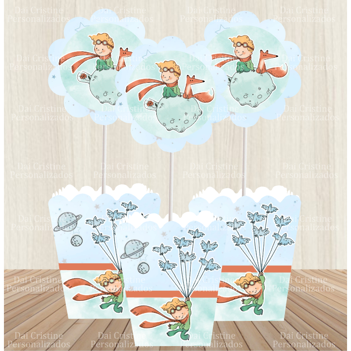 kit  Centro de Mesa Personalizado Caixa Cachepot Pequeno Principe Aquarela Cachepô Enfeite Arranjo