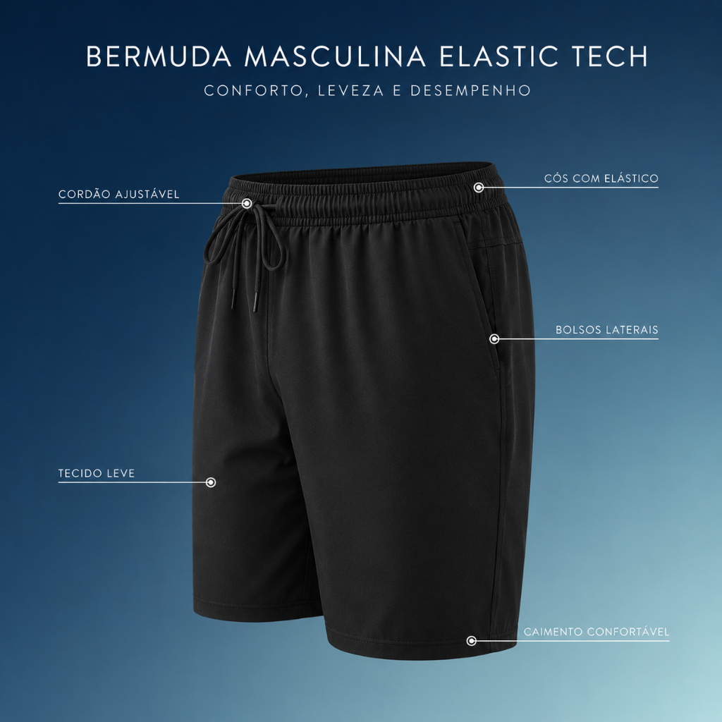Bermuda Masculina Tactel com Elastano - Academia,Corrida,Caminhada