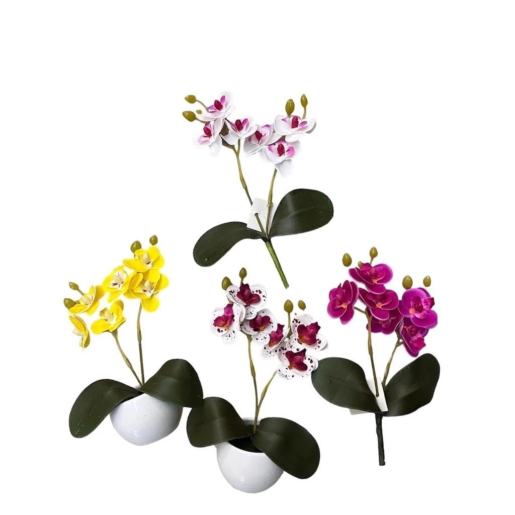 Mini Planta Artificial de Orquídea com Vaso Decorativo e Arranjo Completo
