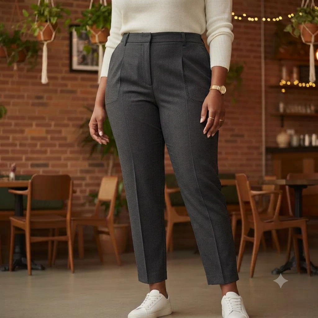 Calça Feminina Plus Size Alfaiataria Moda Social Cintura Alta Barra Reta Com Bolso G1 G2 G3