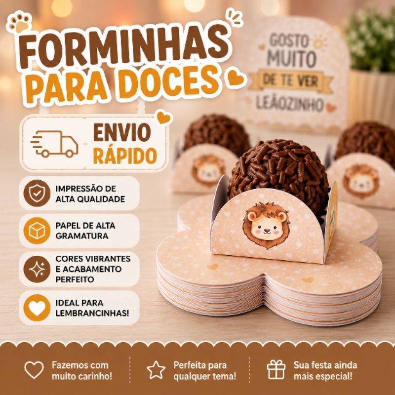ENVIO RÁPIDO Gosto Muito de Te Ver Leãozinho Forminhas 4 Petalas para Doces Docinhos Festa Aniversário Mimo Lembrancinha
