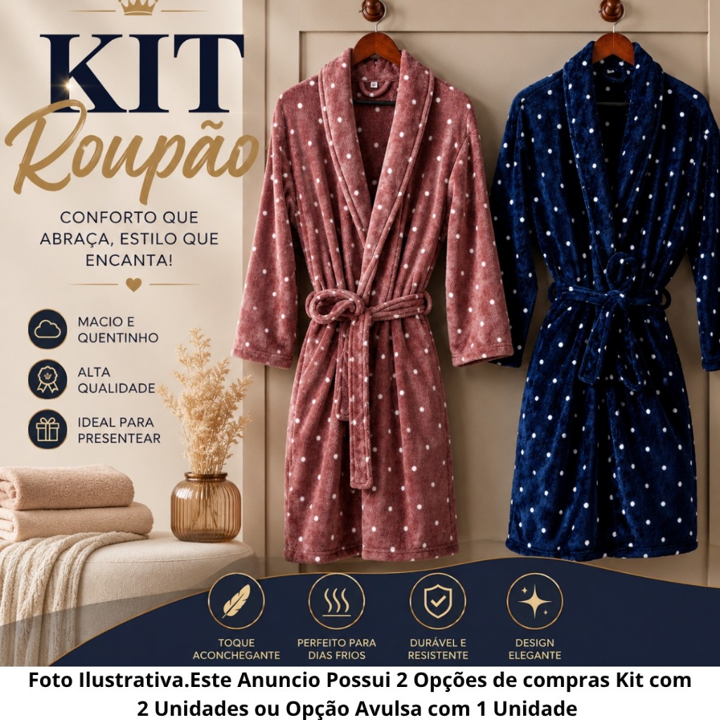 Roupão de Microfibra Plush Aveludado Bolinha Adulto Toque Macio Masculino e Feminino Tamanho M e G