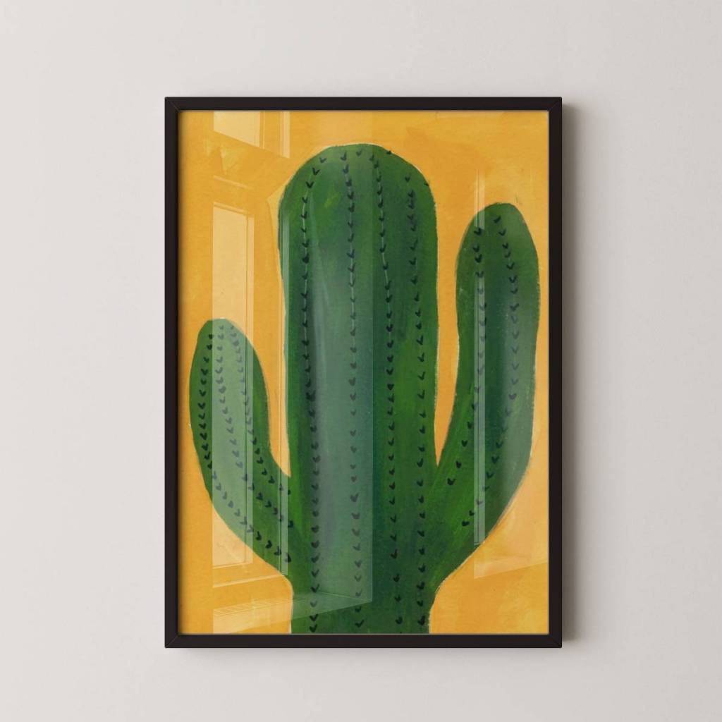 Quadro Decorativo Arte Minimalista Cácto Com Moldura