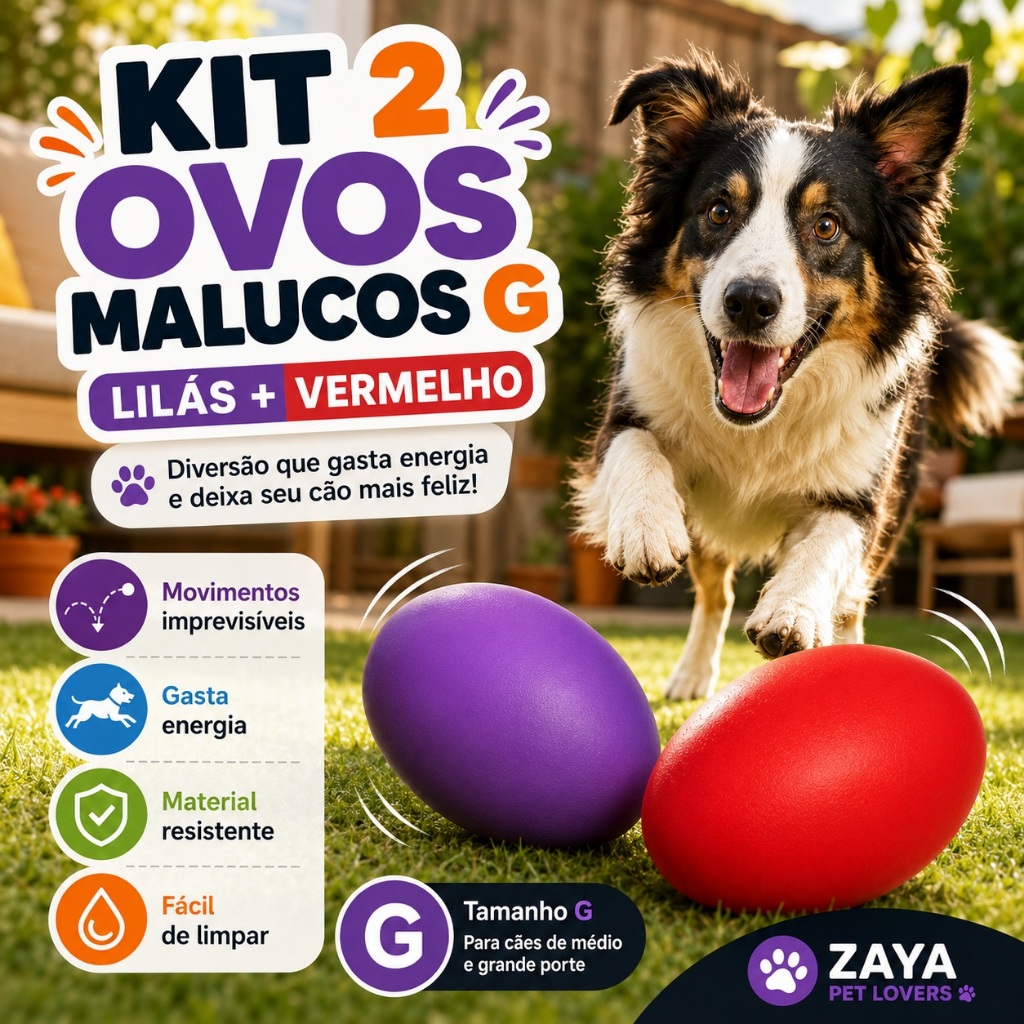 Kit  2 Ovos Maluco Tamanho G Brinquedo Interativo Antiestresse para Cães Médio e Grande Porte