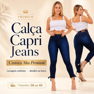 Calça Feminina Cintura Alta Calça Feminina Cintura Alta Calça Capri Feminina Jeans 58cm - Skinny Modeladora Lycra