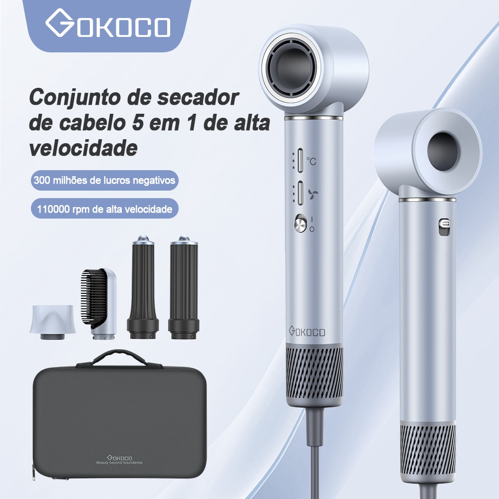 GOKOCO Secador De Cabelo Com 5 Em 1 GD023 Escova Magnético Multifuncional De Alt