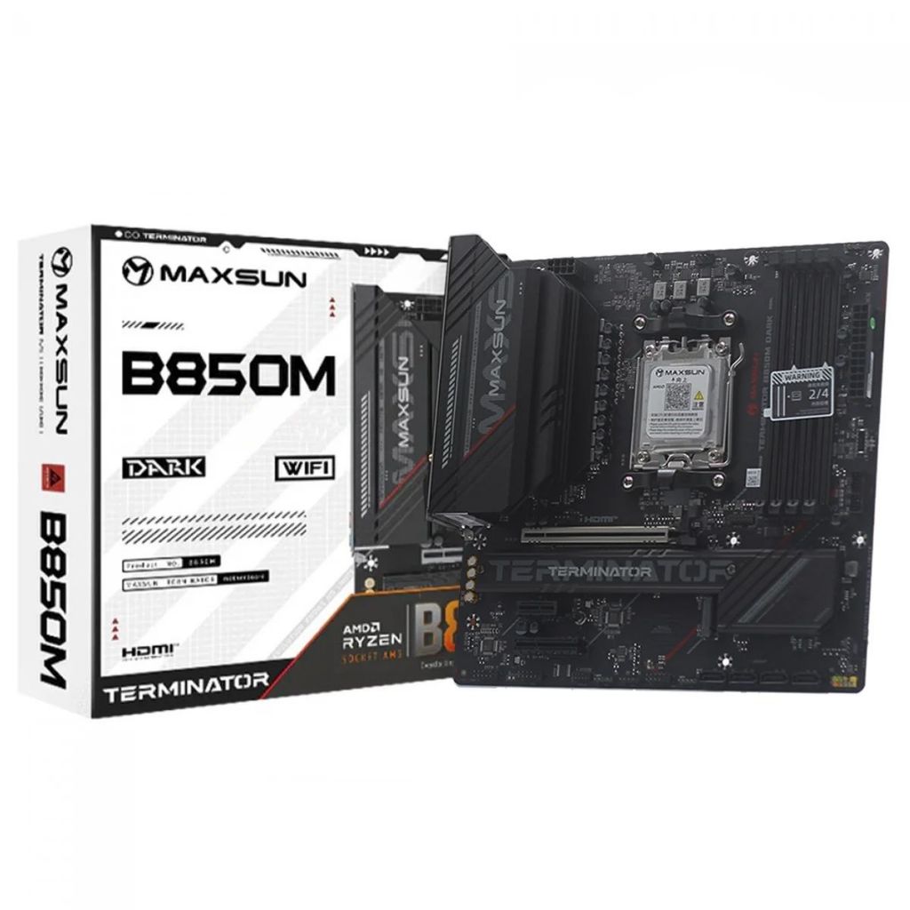 Placa Mãe Maxsun Terminator B850M Dark WiFi, Chipset B850, AMD AM5, mATX, DDR5