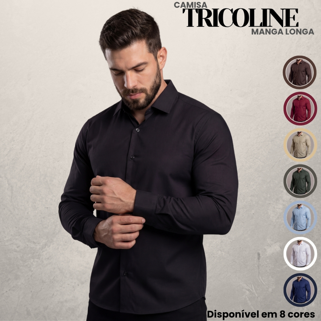 Camisa Social Masculina Manga Longa De Botão Algodão Premium Blusa Casual Básica Lisa