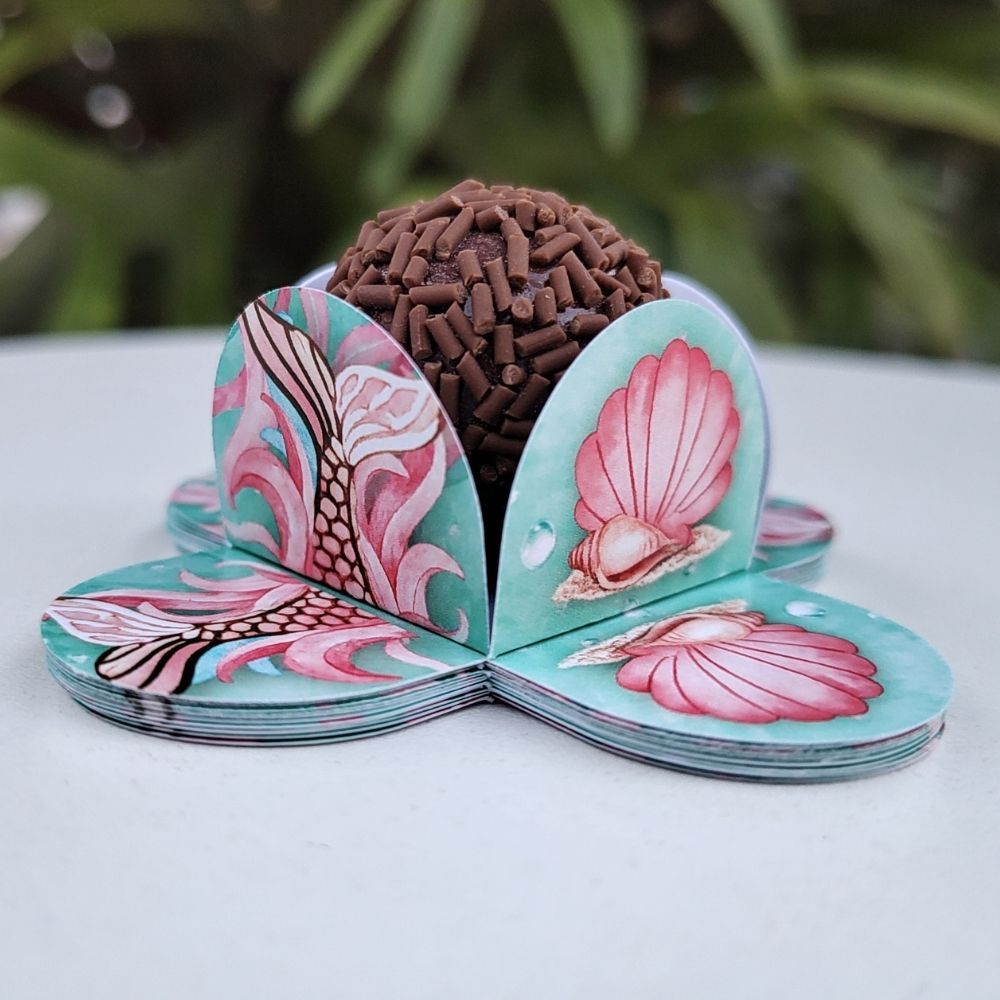 Forminha de Doce Fundo do Mar Sereia Brigadeiro Beijinho 4 Pétalas Lembrancinha Aniversário Festa