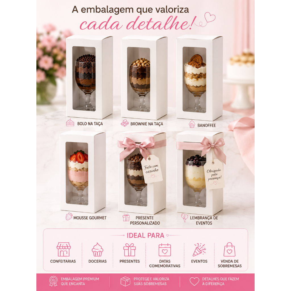 Detalhes do 5~15 CAIXA PARA TAÇA DE BOLO/ Embalagem bolo na taça/Caixa Taça com visor/Presente/Anivesário/Páscoa
