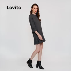 Lovito Vestido Feminino em Malha Tricot com Babados na Barra DRB18161846