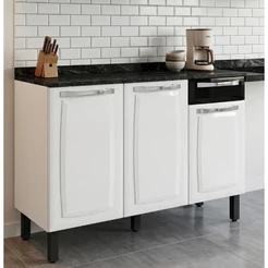 Balcão de Cozinha Itatiaia Rose Aço Com Tampo 3 Portas 1 Gaveta Branco/Preto