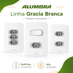 Tomada e Interruptor Alumbra Gracia Branco Perfil Fino Moderno Linha Completa 4x2